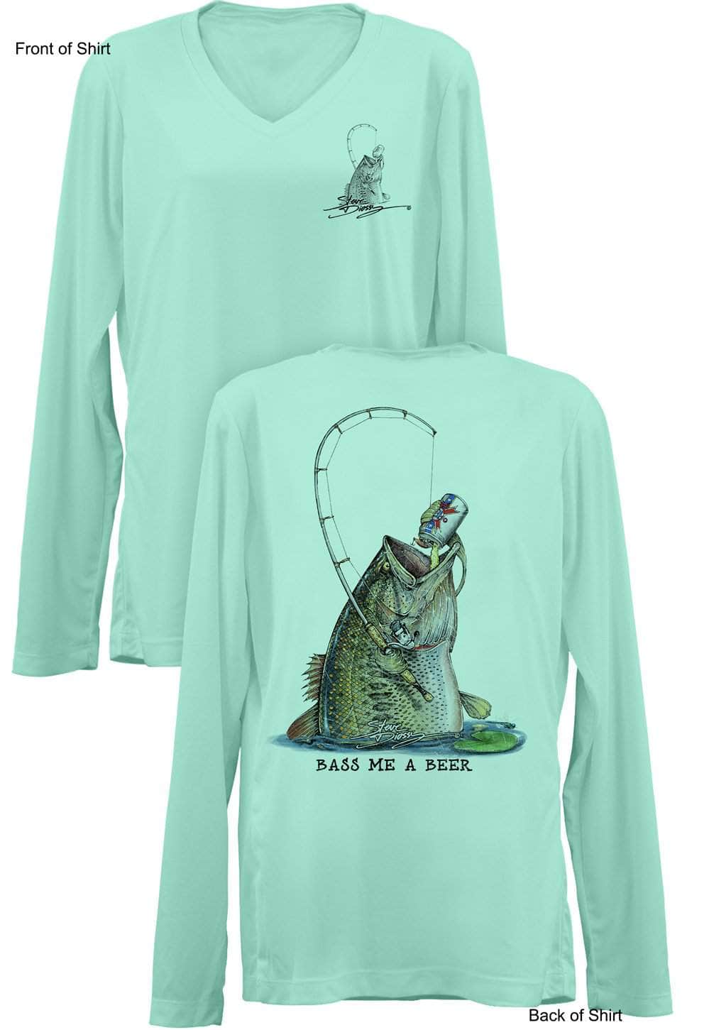 Bass Me A Beer- Ladies Long Sleeve V-Neck-100% Polyester